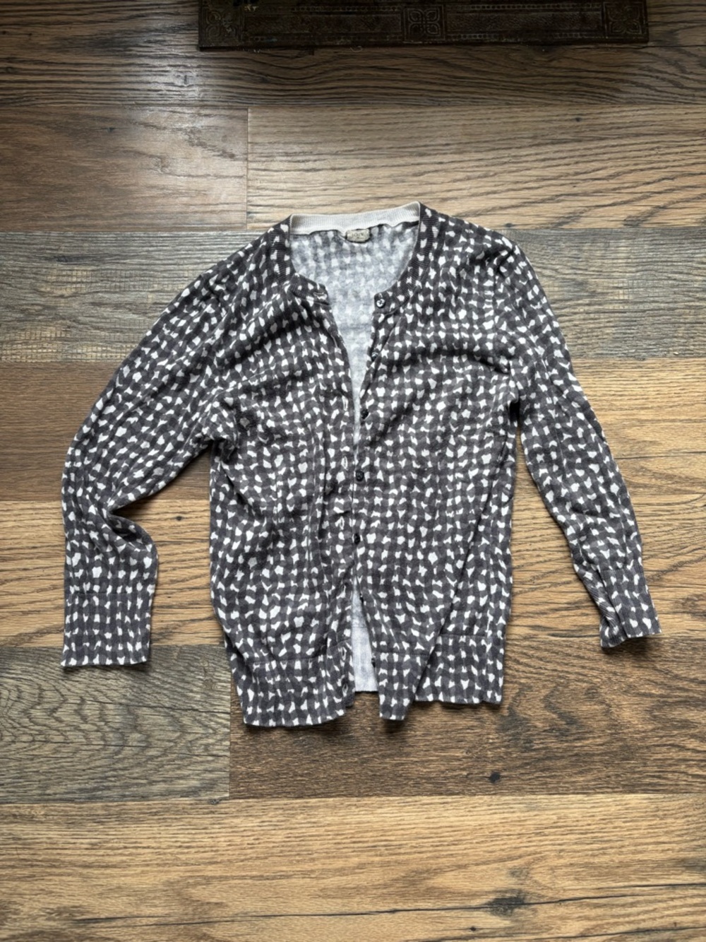 J. Crew Gray and White Knit Button Cardigan
